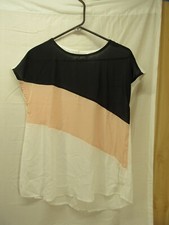 Romwe Women's Color Block Blouse Short Sleeve Casual Tee Shirts Tunic Tops SM