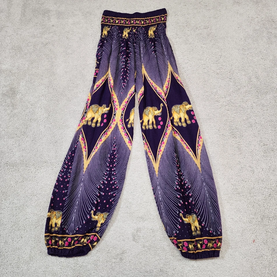Women's Purple Elephant Harem pants Elastic Waist hippie Boho Yoga Small - Image 2 of 4