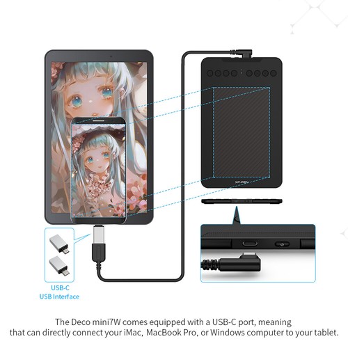 Tableta gráfica de dibujo inalámbrica XP-Pen Deco Mini7W 2.4G 8192 vendedor restaurada - Imagen 7 de 12