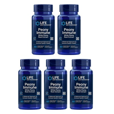 Lot of 5 Life Extension Peony Immune Balances Cell Activity Vegetarian 60 Caps