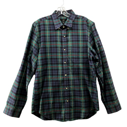 J. Crew Oxford langärmeliges Hemd mit Knopfleiste Herren M grün marineblau Tartan kariert