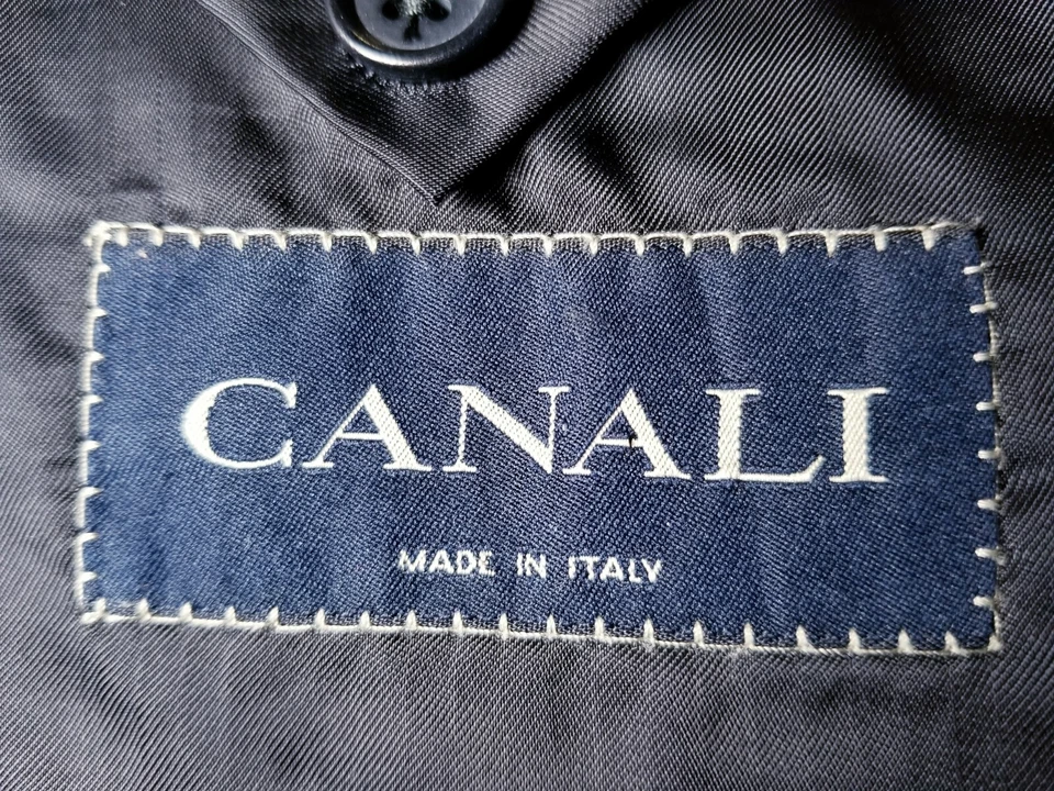 Canali Navy Blue Canvas 4 Season Double Breasted sport coat Blazer Jacket 56 46R - Image 3 of 4