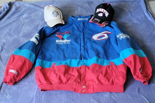 VTG NASCAR Jacket Mens 2XL Blue #6 Mark Martin Valvoline Racing - w/ 2 hats