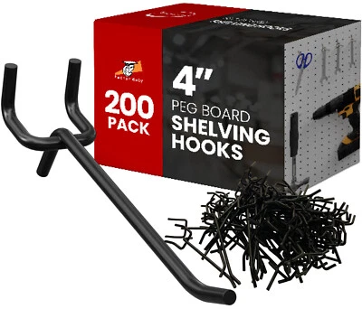 FACTORDUTY 200 pcs 4" Length Black Steel PEG Board Shelving 20 lbs PEG HOOKS Wholesale Lot
