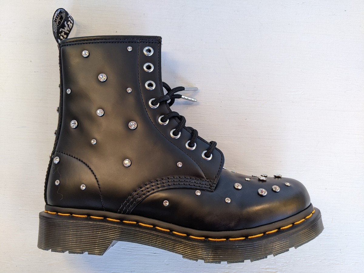 1 DOC DR MARTENS 1460 SWAROVSKI CRYSTALS BLACK LEATHER BOOTS BRAND