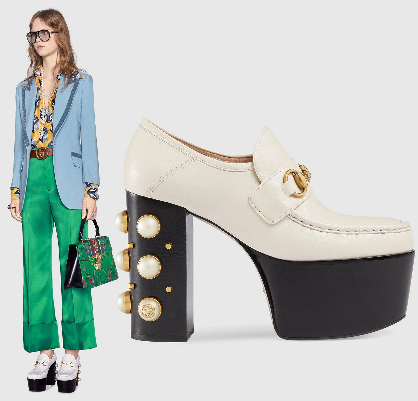 CHAUSSURES GUCCI MOCASSINS PLATEFORME VEGAS ESCARPINS CLOUTÉS DE PERLES HORSEBIT 1 37,5 7,5