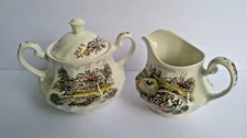Yorkshire by Staffordshire Genuine Hand Engraved Ironstone Sugar Dish & Creamer