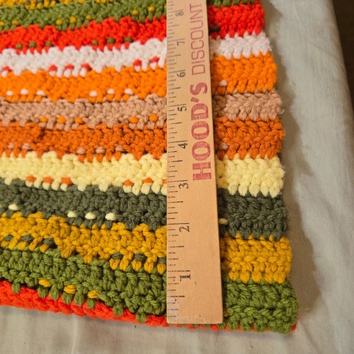 VTG Afghan Crochet Stripe Reversible Orange Green Fall Fringe Rare Pattern 49x68 - Picture 11 of 11