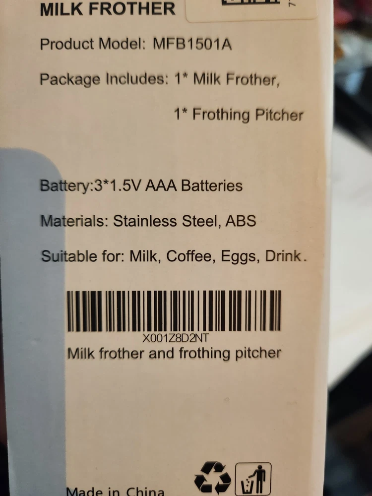 Milk Frother and cup Stainless steel handheld battery operated