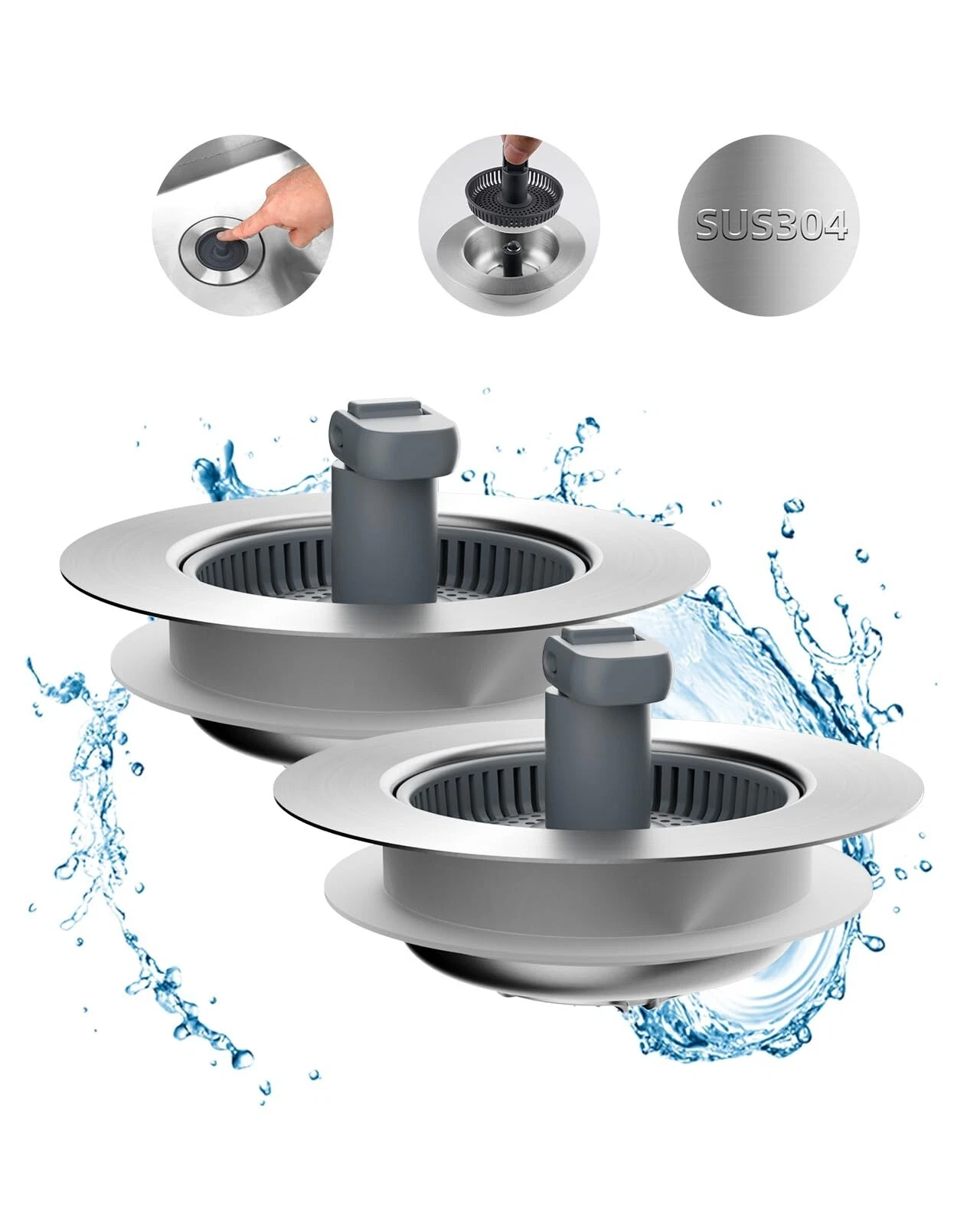 2 Pack Upgraded 3 in 1 Kitchen Sink Drain Strainer and Stopper Combo,Pop Up Sink
Opens in a new wind