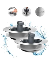 2 Pack Upgraded 3 in 1 Kitchen Sink Drain Strainer and Stopper Combo,Pop Up Sink