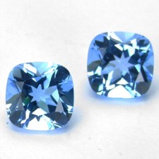 5.68Cts Stunning Natural Swiss Blue Topaz 8mm Cushion Matching Pair Gemstones