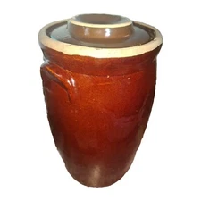 Rare Antique Robinson Ransbottom Brown Glazed  Stoneware Butter Churn/Crock 