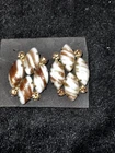 Vintage Clip-On Earrings with Glitter Streaked Copper Color Milk Glass & Glass