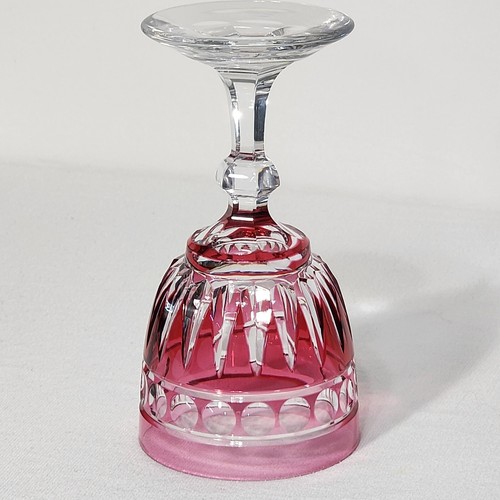 Val St Lambert Water Goblet glass 6 1/2" Ruby Red Cranberry Cut To Clear vas38 - Picture 11 of 14