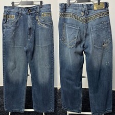 Y2K Karl Kani Baggy rivet denim jeans big logo rap hip-hop vintage size 30/30