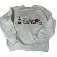 Vintage 1987 Granny Christmas Sweater Sweatshirt Size Large White 2320