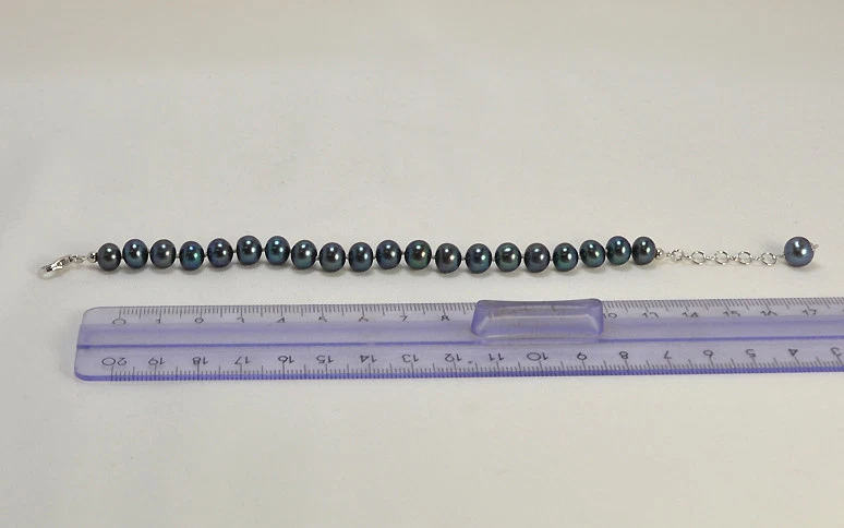 BRACCIALE IN ARGENTO 925 CON PERLE D'ACQUA DOLCE 8 mm GRIGIO SCURO AGRP 0109 - Immagine 3 di 3