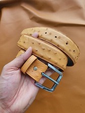 3.8CM Brown 100 Genuine Body Ostrich Leather Skin Mens Belt Buckle- Handmade