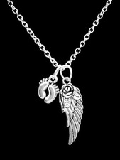 Memorial Necklace Angel Wing Baby Feet Miscarriage Child Loss Sympathy Jewelry