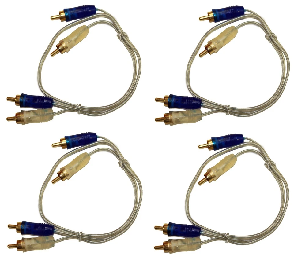 2-Channel 1.5 FT RCA Interconnect Audio Cable Male to Male Spiral Braid (4 Pack)