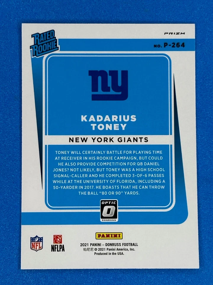 KADARIUS TONEY 2021 DONRUSS OPTIC PREVIEW PURPLE PRIZM RATED ROOKIE RC #P-264 - Image 2 of 3