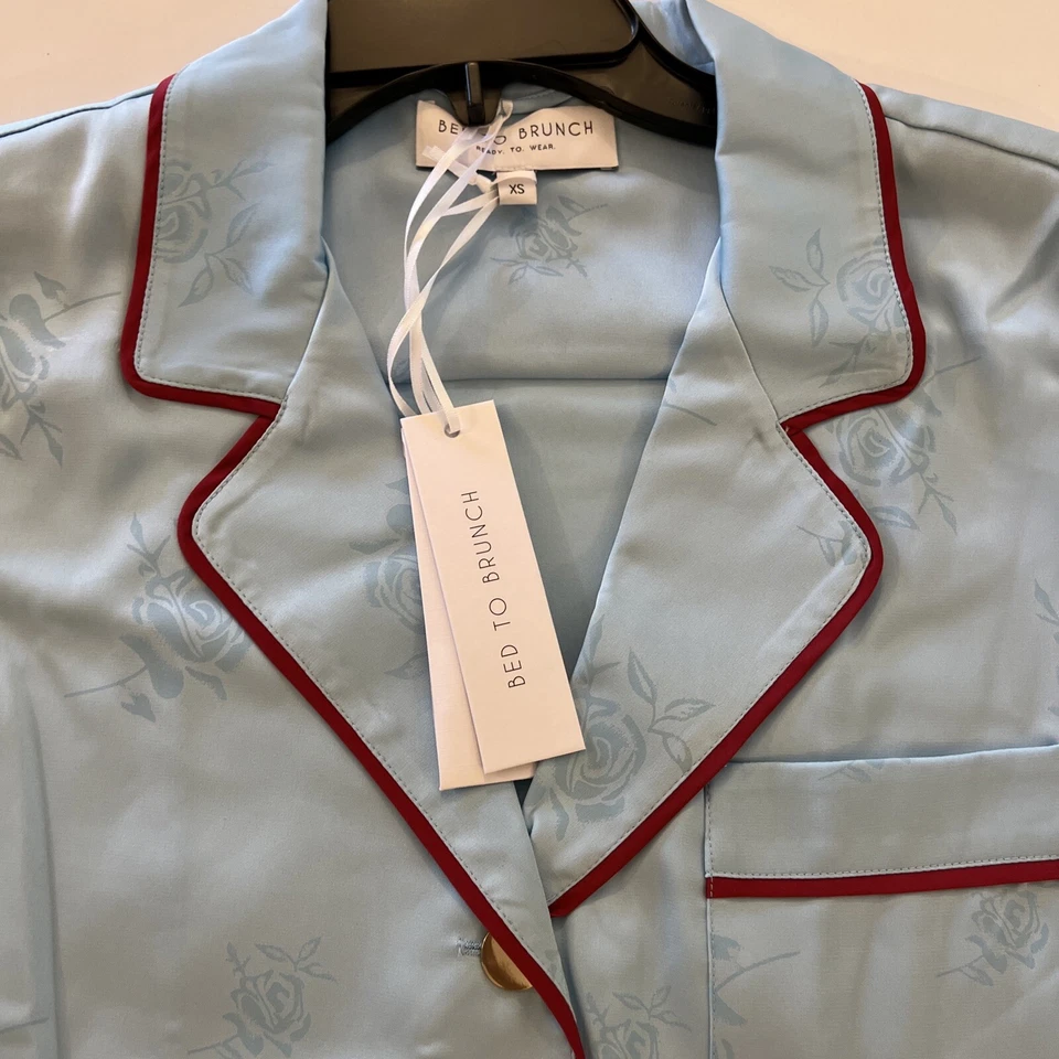 КРОВАТЬ на бранч для Nordstrom 2 изделия пижамы XS комплект PJ Baby синие розы новый w ярлыки - Изображение 3 из 4