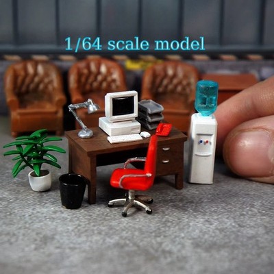 1/64 Computer Desk Model Set Indoor Furniture Garage Scene Model Props Diorama