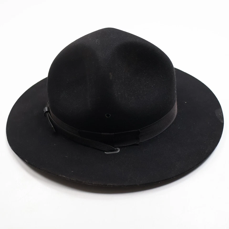 Sombrero de soldado negro calidad castor 3XXX vintage talla 7 3/8 banda de cuero Foto 3 de 4