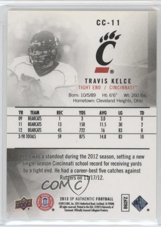 2013 SP Authentic Canvas Collection Travis Kelce #CC-11 Rookie RC - Image 2 of 2