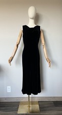 Ralph Lauren Midi Dress Black Size 10 Silk Velvet Cowl Neck Cruise Party Holiday
