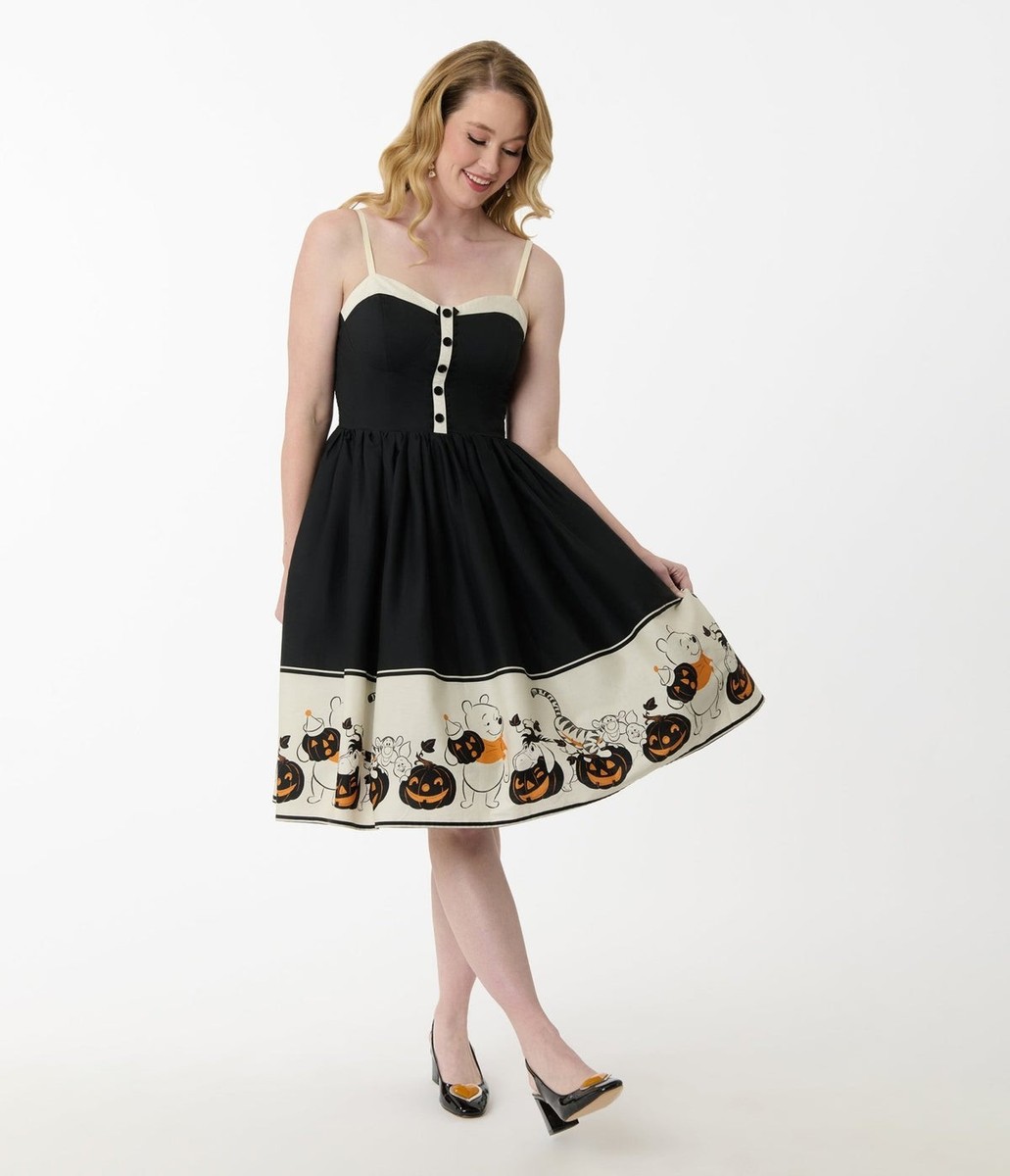 halloween vintage dress Alkepwun Dresses for Women Pumpkin Costume Long Sleeve Printed Style A-Line Party Dresses with Belt, Women's, Size: 2XL, Black This is a general size suggestion Vintage Witch Costume