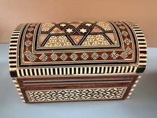 Vintage Box Domed Chest Beautiful Eastern Wooden Marquetry Mosaic Box