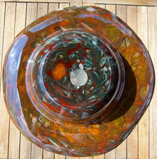 Gro&szlig;e Mdina Schale mit breitem Rand orange, gelb und rot Splitter/Konfetti Muster 40 cm