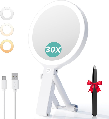 DOWRY Specchio Trucco da Parete con LED - 3 Colori di Luce Commutabili