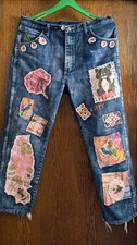 Upcycled One of a kind  Wrangler Distressed Patched  Boyfriend Jeans Size 36