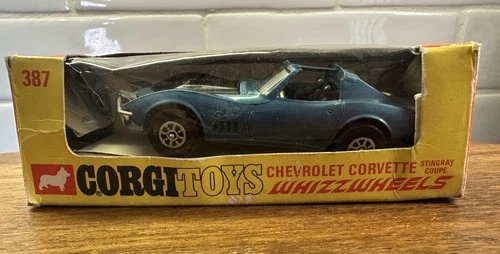 Vintage Corgi Toys #387 Whizzwheels Chevy Corvette Sting Ray Coupe Blue Orig Box