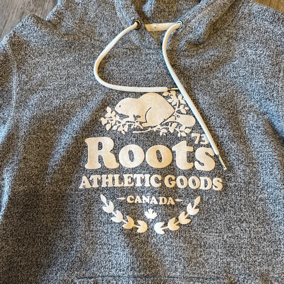 Roots Hoodie Womens Medium Beige Sweatshirt Sweater Gray Black - Image 2 of 4