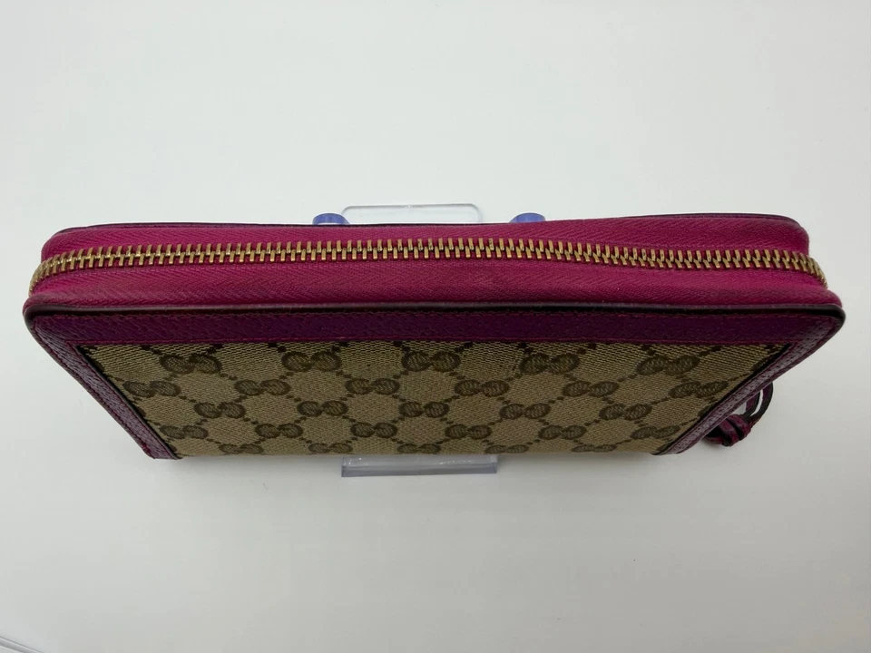 Cartera para mujer GUCCI GG Supreme de lona con cremallera - Borde de cuero rosa | Certificado de autenticidad Foto 3 de 4