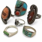 Southwest Sterling Turquoise Red Coral Inlay 3.75-10.75 Rings Lot of 6 #S5483-4 — photo 2