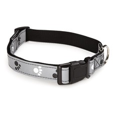Black Reflective Pawprint Dog Collar Adjustable Fits 1016 Inch Pet Supply