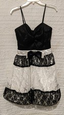 Gunne Sax Jessica McClintock Lace Black White Prom Party Dress 90s Bow Lace LG
