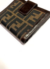 FENDI VINTAGE ZUCCA FF CANVAS LEATHER WALLET BIFOLD COIN CARD ITALY BROWN
