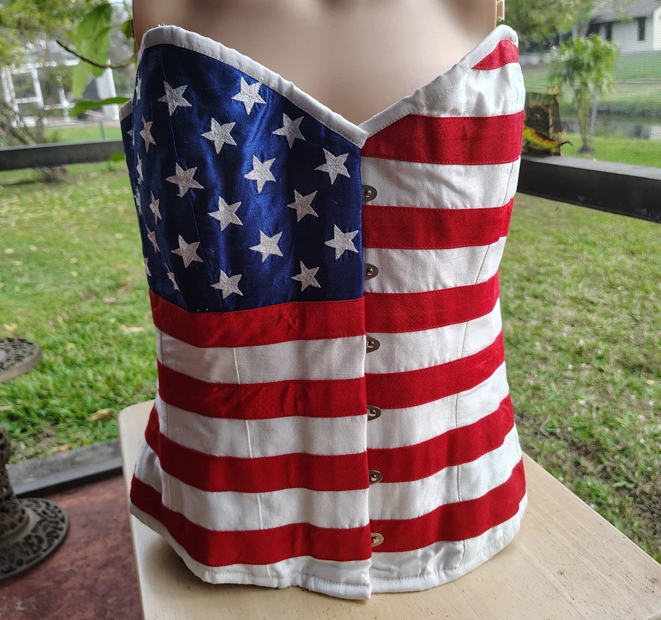Bandera Americana EE. UU. Rojo Blanco Azul Estrellas Rayas Corsé Bustier Acero Deshuesado 38 Foto 2 de 4