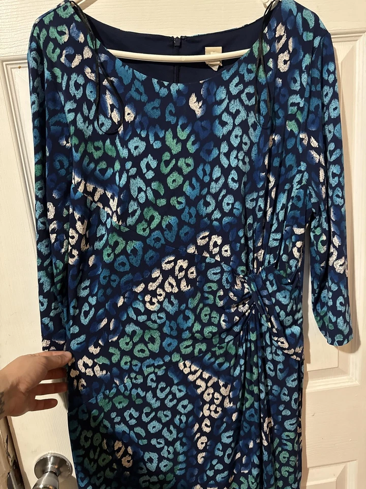 Vestido de sangría para mujer 16 azul estampado de leopardo manga 3/4 funda acanalada AXDP2T3 Foto 3 de 4