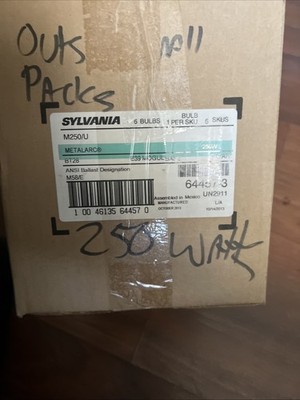 (Box of 6) NEW Sylvania M250/U Metalarc BT28 E39 Mogul Base 250W Clear Bulbs