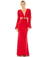 NWT Ieena for Mac Duggal Jersey Puff Sleeve Cut Out Column Gown - size 6