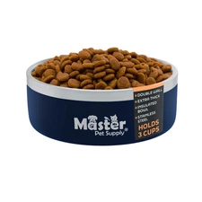 Stainless Steel Small Double Wall Dog Bowl with Anti Skid Base - Navy Blue