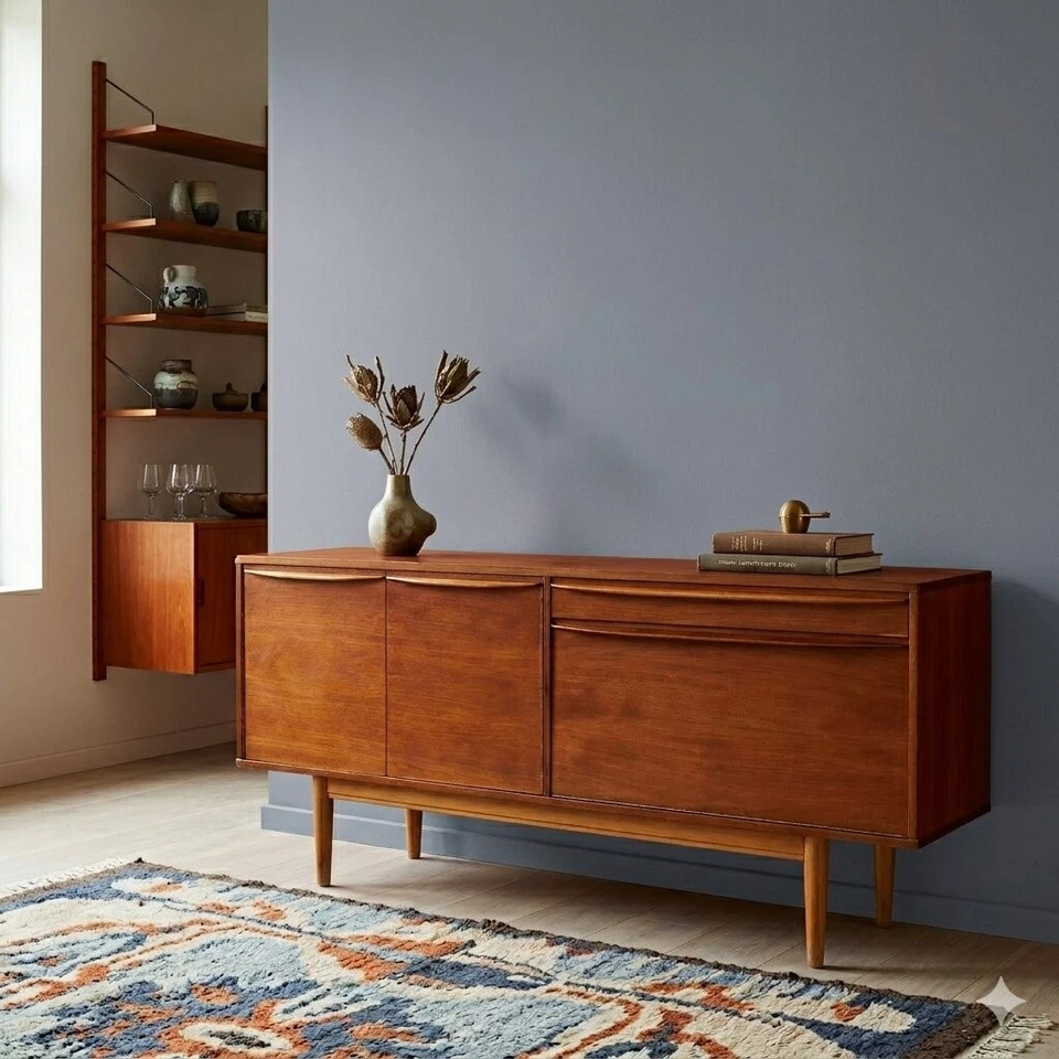 Vintage Anrichte Teck Furniert Design Nordeuropa der 60er Jahre Originell - Bild 1 von 4