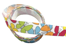 3 yards 7/8" Vibrant Multi-Color Butterflies on White Grosgrain Ribbon 100 poly